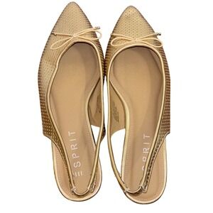 Esprit | 7.5 US 38 EU | Gold |‎ Pointed Toe Slingback Flats | Bow Accents | NWOT